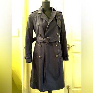Massimo Dutti Women's Navy Collared Double Breasted Belted Trench Coat S…